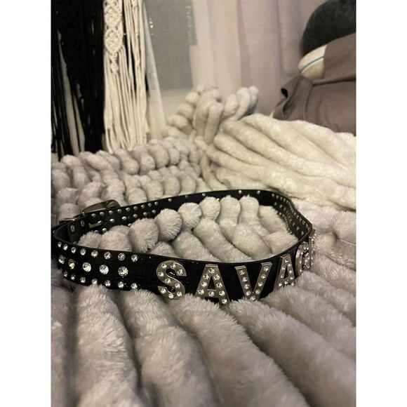 Savage rhinestone crystal bling patent vegan leather belt XL38-40 main image 10